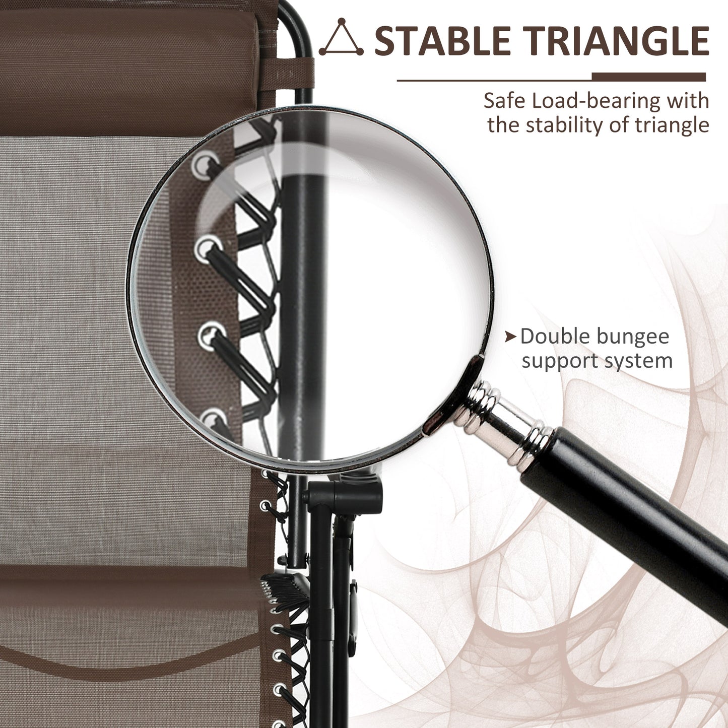 Espresso brown zero gravity rocking chair with double bungee support system and stable triangle design.