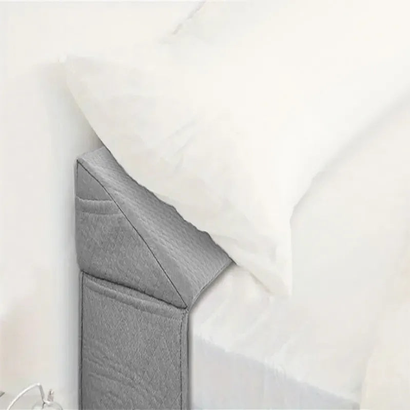 Gray 54-inch bed gap pillow with breathable air-layer fabric and diamond-pocket organizer, supporting a white pillow.