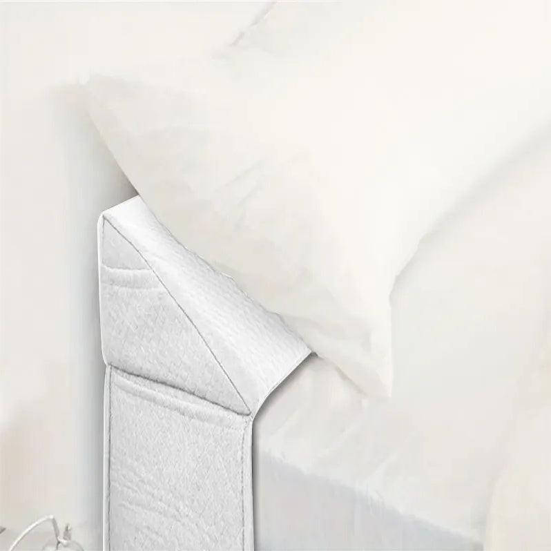 White 54-inch bed gap pillow with breathable air-layer fabric and diamond-pocket organizer, filling space.