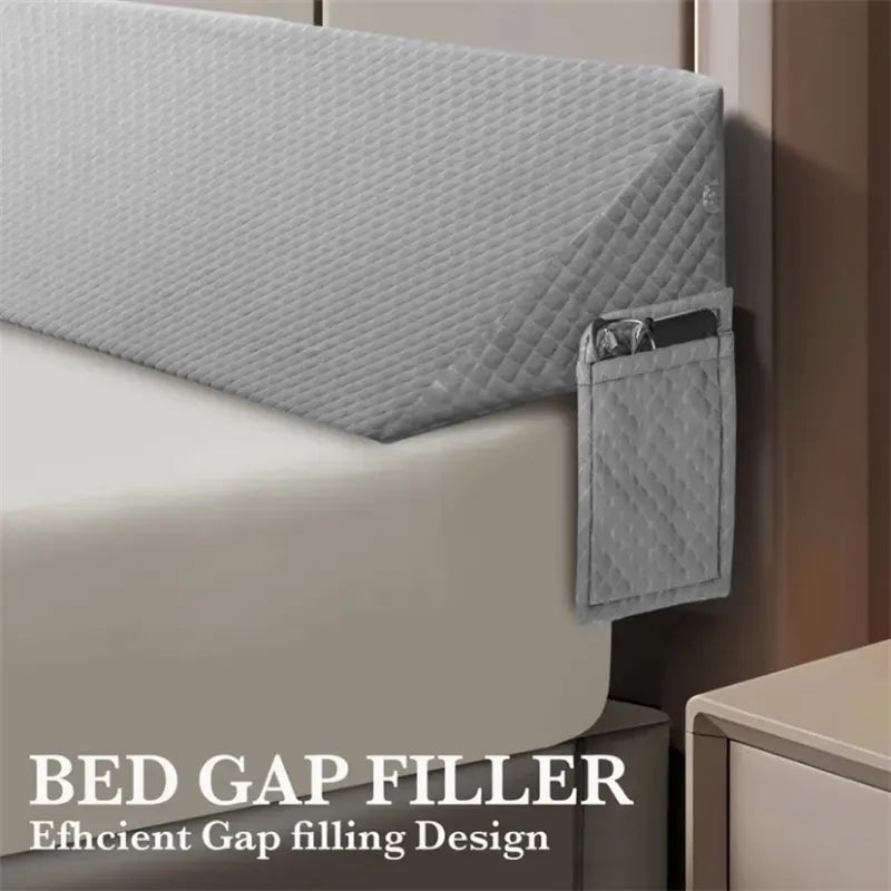Gray 54-inch bed gap pillow with breathable air-layer fabric and a diamond-pocket organizer.