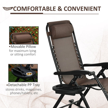 Espresso brown zero gravity rocking chair with integrated side tray and movable pillow.