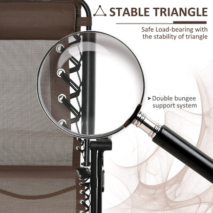 Espresso brown zero gravity rocking chair with double bungee support system and stable triangle design.