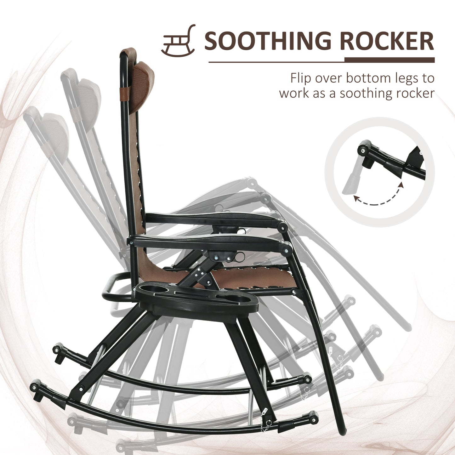 Premium Outdoor Zero Gravity Rocking Chair Set — Two Espresso Brown Lounges with Side Trays