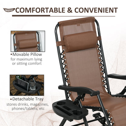 Premium Outdoor Zero Gravity Rocking Chair Set — Two Espresso Brown Lounges with Side Trays
