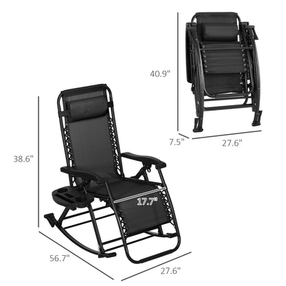 Premium Outdoor Zero Gravity Rocking Chair Set — Two Midnight Black Lounges with Side Trays