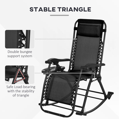 Premium Outdoor Zero Gravity Rocking Chair Set — Two Midnight Black Lounges with Side Trays