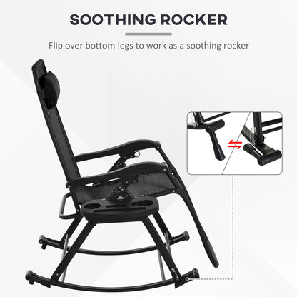 Premium Outdoor Zero Gravity Rocking Chair Set — Two Midnight Black Lounges with Side Trays