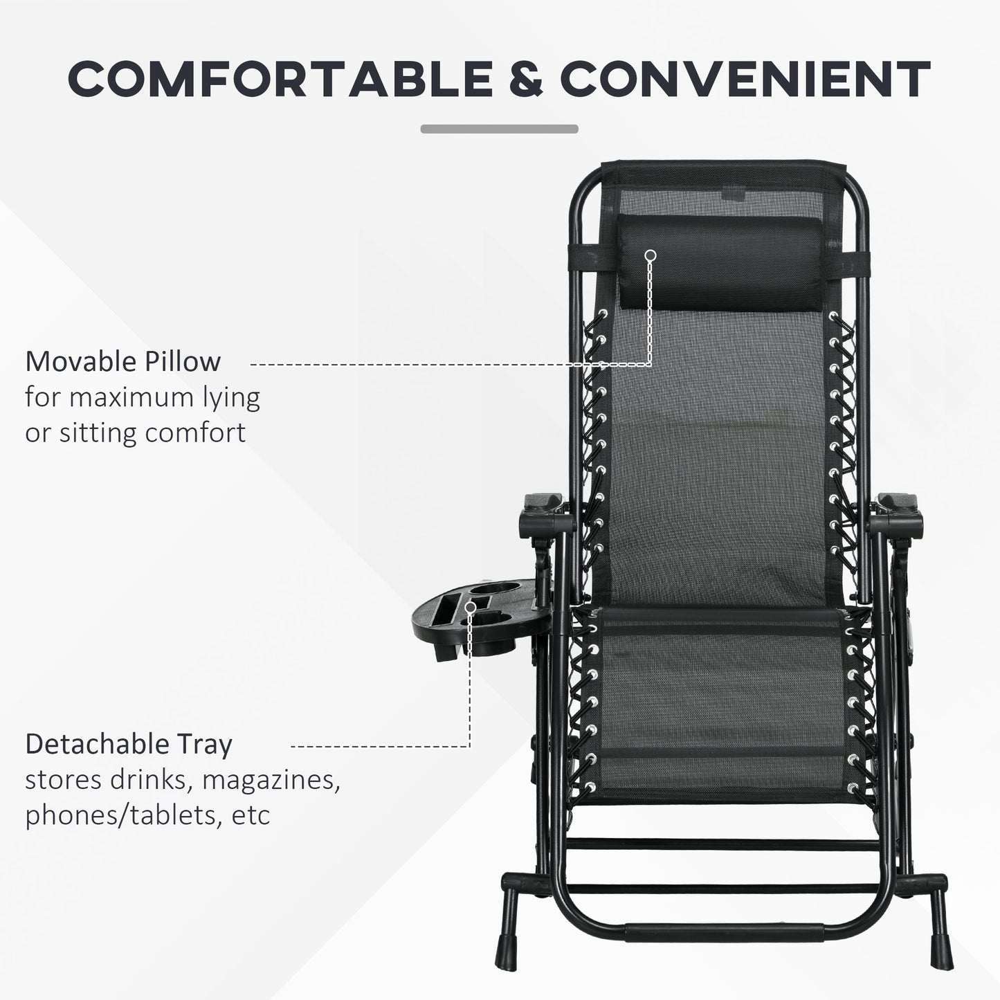 Premium Outdoor Zero Gravity Rocking Chair Set — Two Midnight Black Lounges with Side Trays
