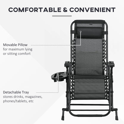 Premium Outdoor Zero Gravity Rocking Chair Set — Two Midnight Black Lounges with Side Trays