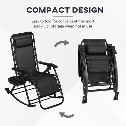 Premium Outdoor Zero Gravity Rocking Chair Set — Two Midnight Black Lounges with Side Trays