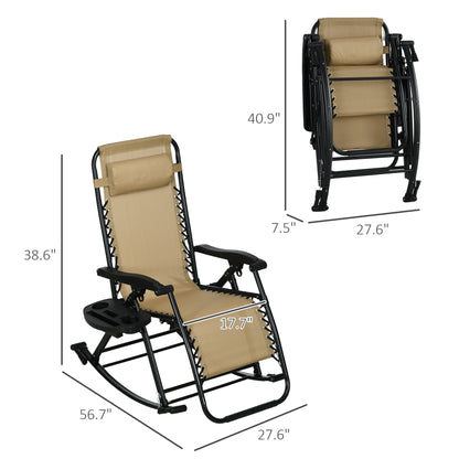 Premium Outdoor Zero Gravity Rocking Chair Set — Two Sand Beige Lounges with Side Trays