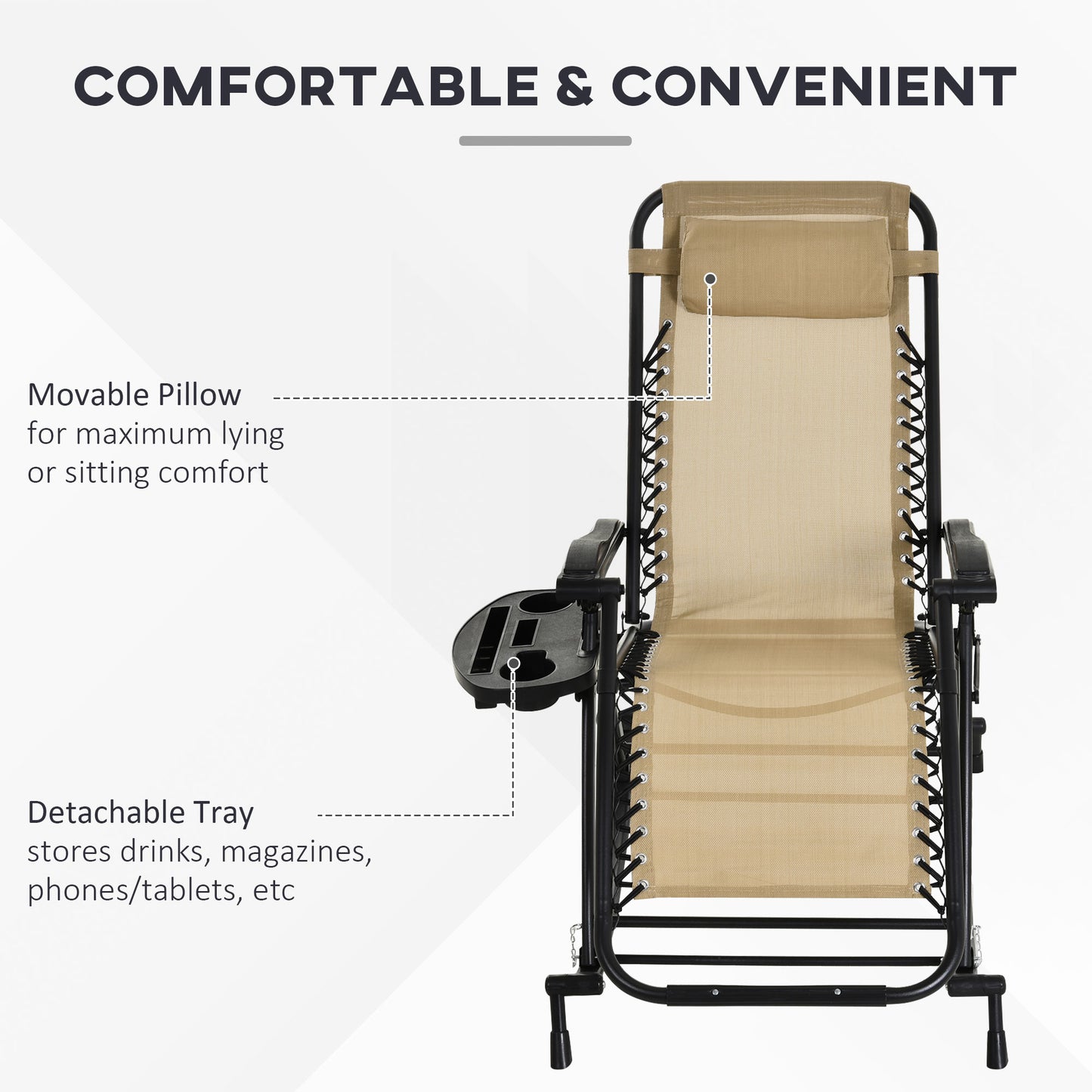 Premium Outdoor Zero Gravity Rocking Chair Set — Two Sand Beige Lounges with Side Trays