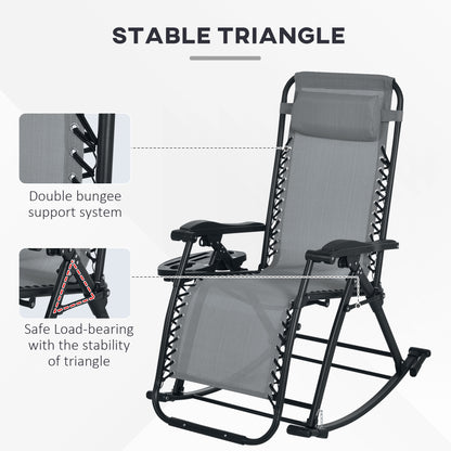 Premium Outdoor Zero Gravity Rocking Chair Set — Two Steel Gray Lounges with Side Trays