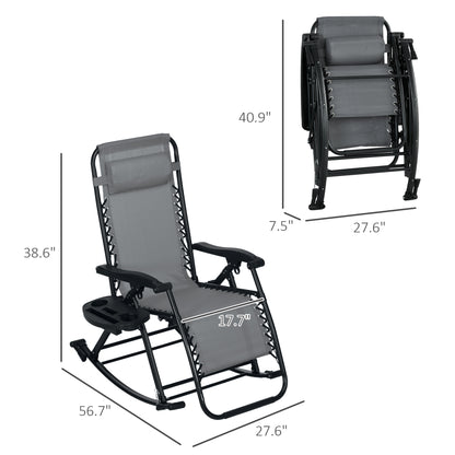 Premium Outdoor Zero Gravity Rocking Chair Set — Two Steel Gray Lounges with Side Trays