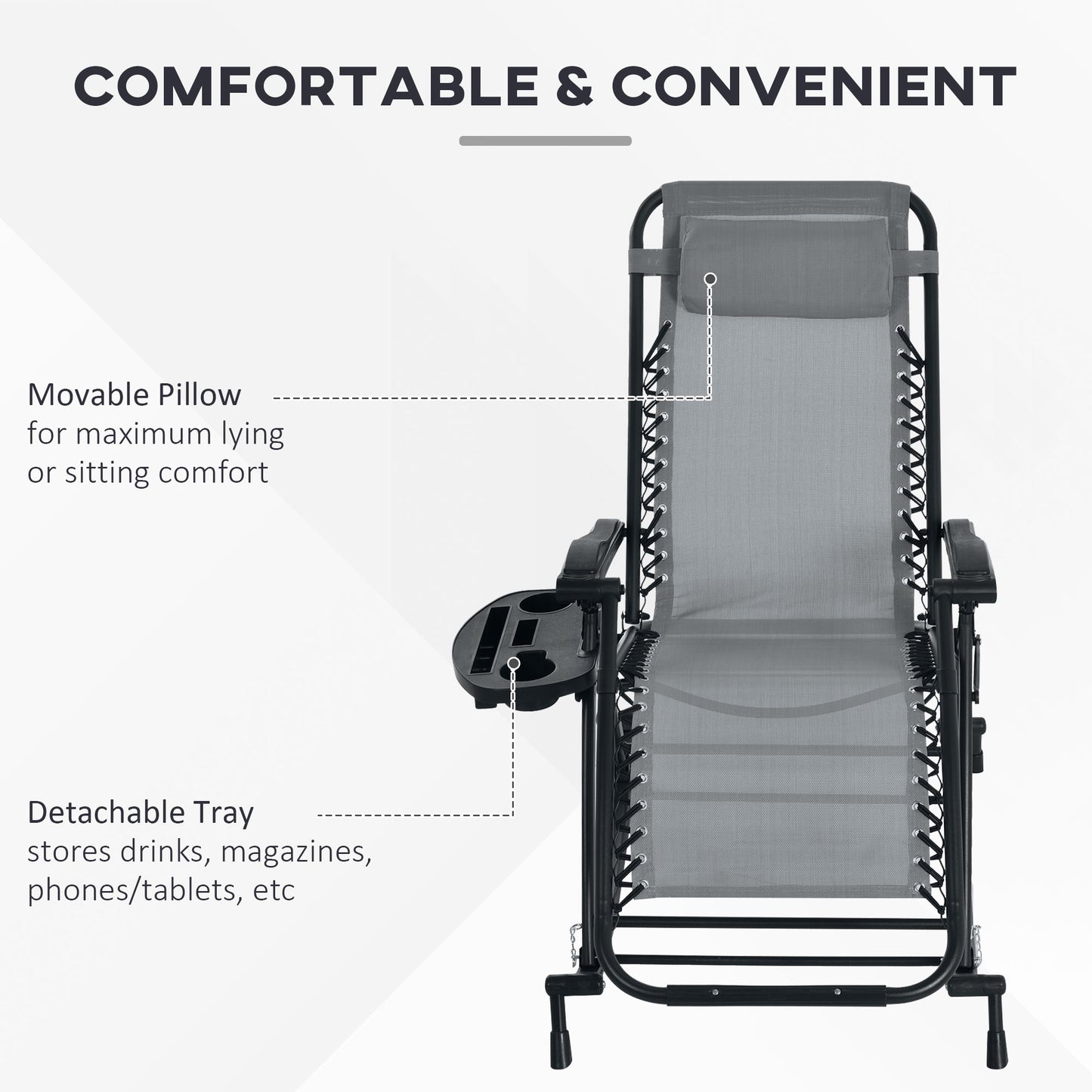 Premium Outdoor Zero Gravity Rocking Chair Set — Two Steel Gray Lounges with Side Trays