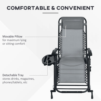 Premium Outdoor Zero Gravity Rocking Chair Set — Two Steel Gray Lounges with Side Trays
