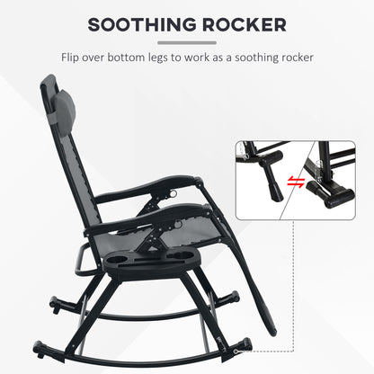 Premium Outdoor Zero Gravity Rocking Chair Set — Two Steel Gray Lounges with Side Trays