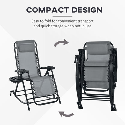 Premium Outdoor Zero Gravity Rocking Chair Set — Two Steel Gray Lounges with Side Trays
