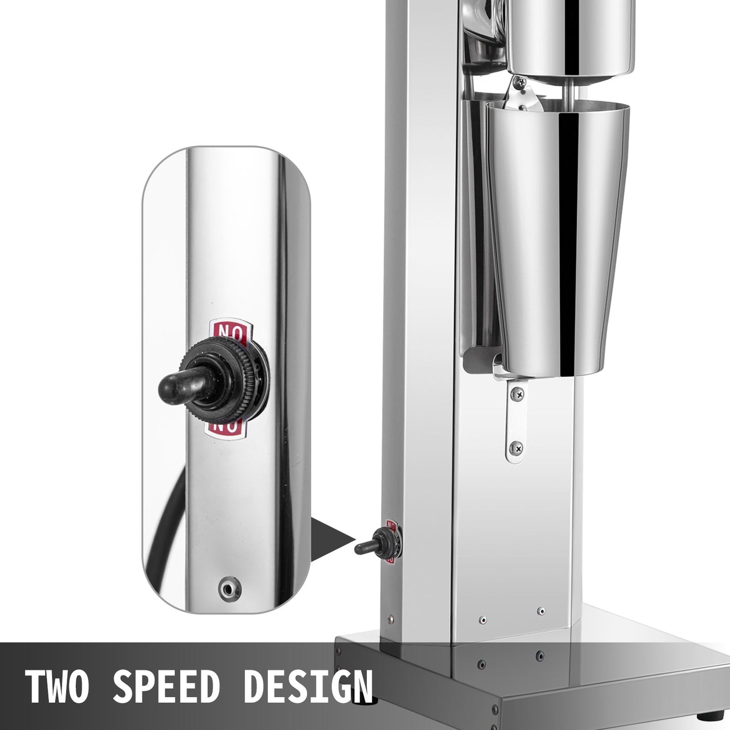 Professional stainless steel milkshake machine with an 800ml cup and a two-speed toggle switch.