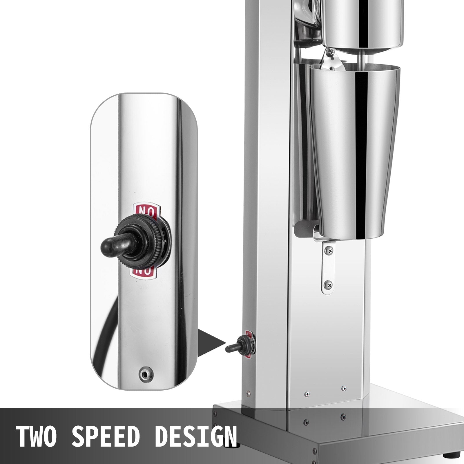 Professional stainless steel milkshake machine with an 800ml cup and a two-speed toggle switch.