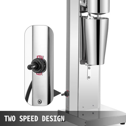 Professional stainless steel milkshake machine with an 800ml cup and a two-speed toggle switch.