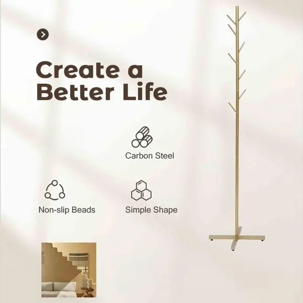 Golden Aura luxury garment rack with a sleek golden metal frame and faux marble base.