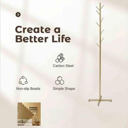 Golden Aura luxury garment rack with a sleek golden metal frame and faux marble base.