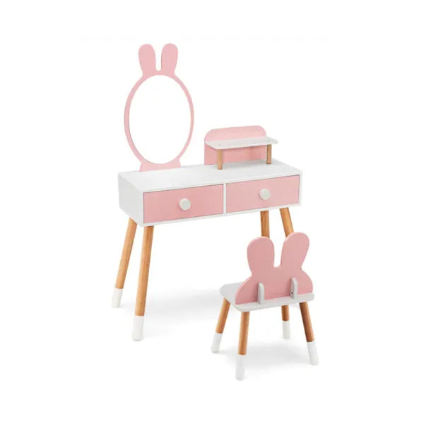 Petal Pink 2-in-1 Studio Vanity & Desk with bunny ear mirror and matching chair.