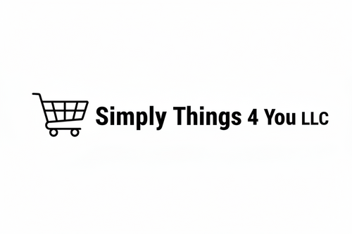 Logo with a shopping cart icon and text 'Simply Things 4 You LLC' on a white background